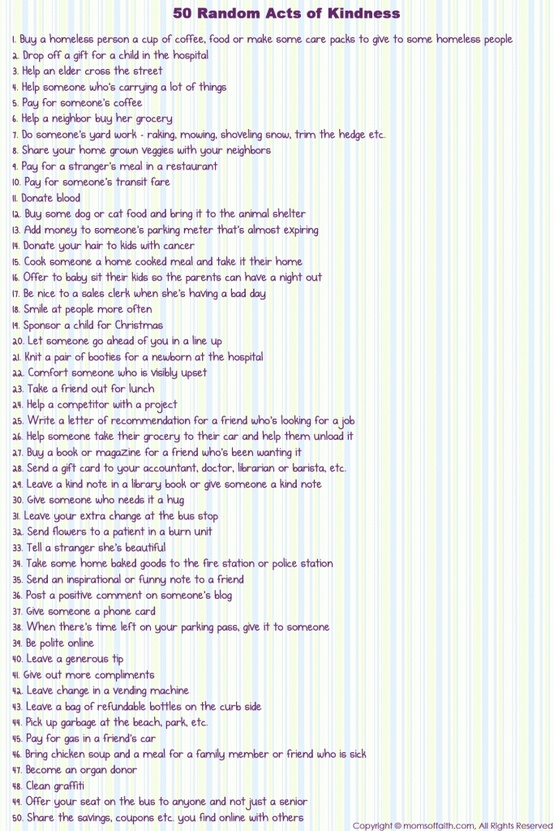 50 Random Acts of Kindness