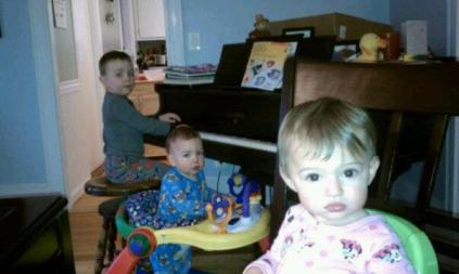 JP at the piano with Jackson and Mackenzie - 4 years