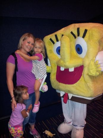 A little scared up close but meeting Spongebob was a hit!