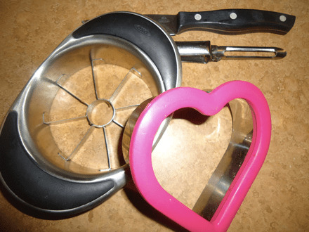 Apple slicer, cookie cutter, veggie peeler