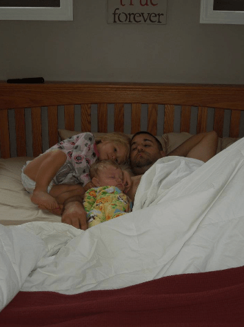 A cuddly morning in Mom and Dad’s bed