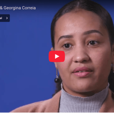 Screen capture photo of Maria Almeida of Greater Brockton Healthy Families with a red video play button superimposed on it.